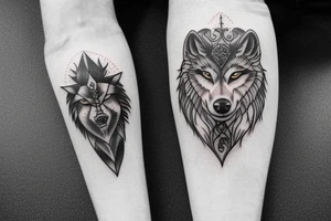 tree shield warrior wolf tattoo idea