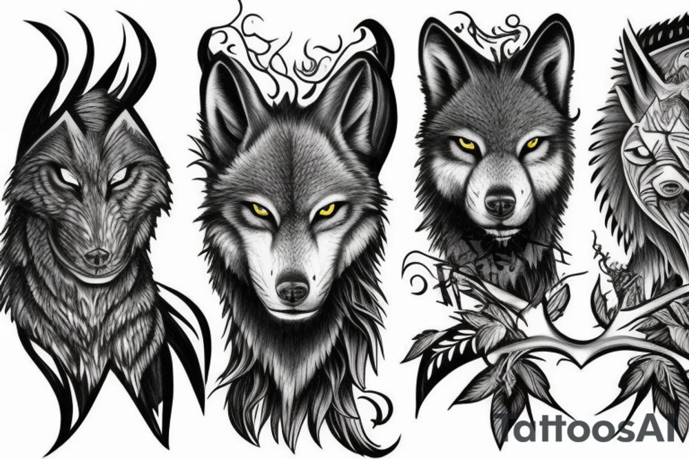tree warrior wolf tattoo idea