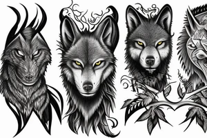 tree warrior wolf tattoo idea