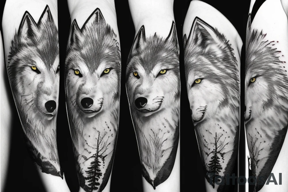 warrior wolf tree nature tattoo idea