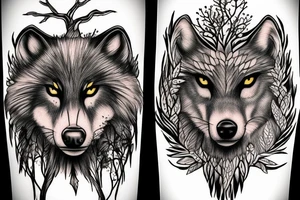 warrior wolf tree nature tattoo idea
