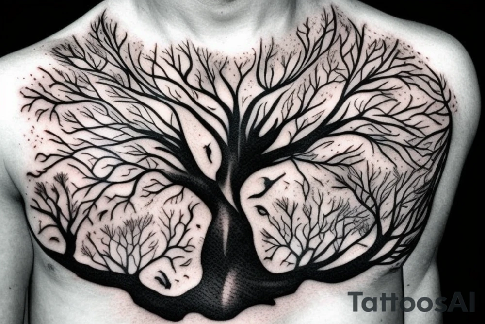 warrior wolf tree nature tattoo idea