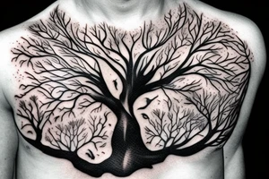 warrior wolf tree nature tattoo idea