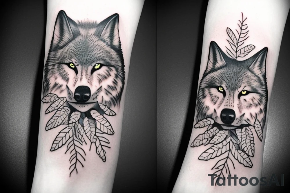 warrior wolf tree nature tattoo idea