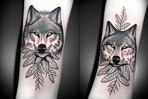 warrior wolf tree nature tattoo idea