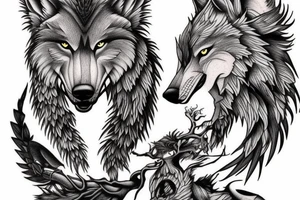 mythology warrior wolf tree nature tattoo idea