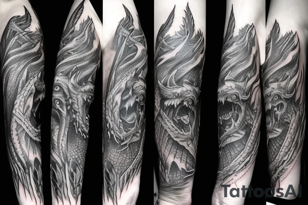 Lord of the rings dragon wrapped around arm tattoo idea