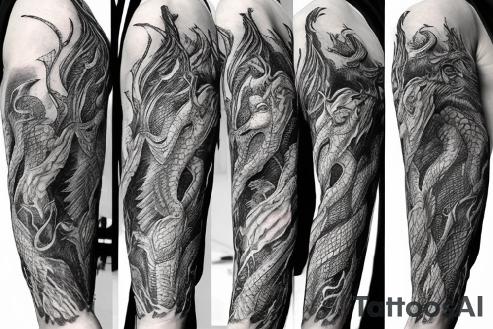 Lord of the rings dragon wrapped around arm tattoo idea