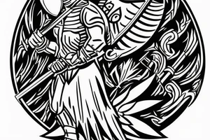 warrior holding a shield
a tree in the back tattoo idea