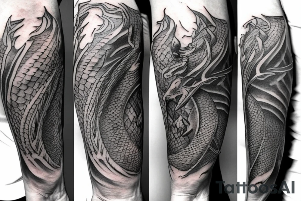 Lord of the rings dragon wrapped around arm tattoo idea