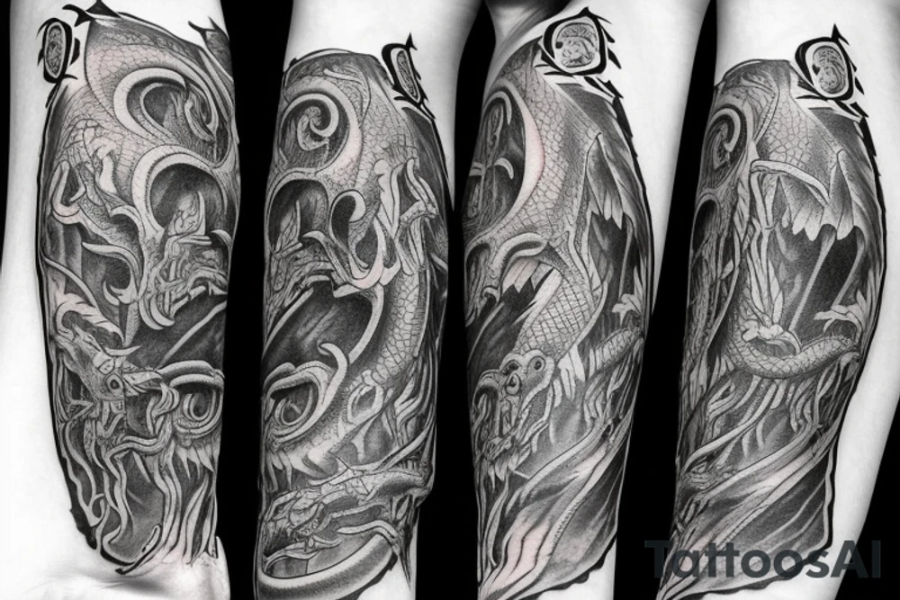 Lord of the rings dragon wrapped around arm tattoo idea
