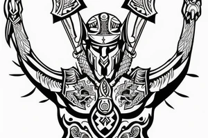 warrior holding a shield
a tree in the back tattoo idea