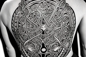 warrior holding a shield
a tree in the back tattoo idea
