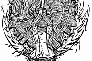 warrior holding a shield
a tree in the back tattoo idea