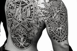Achilles holding a shield
tree of life in the back tattoo idea