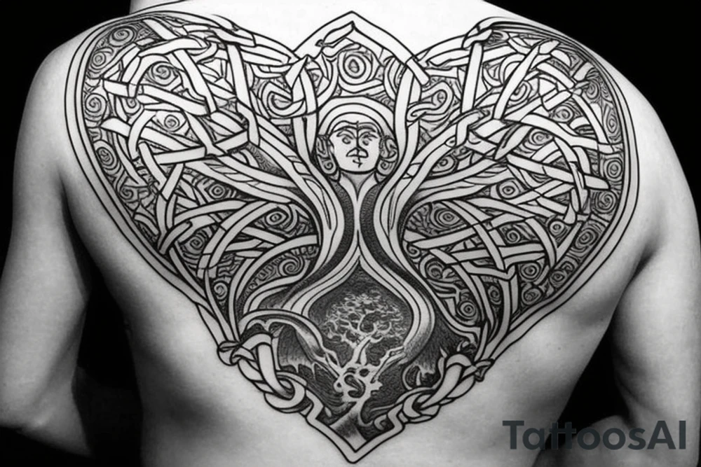 Achilles holding a shield
tree of life in the back tattoo idea