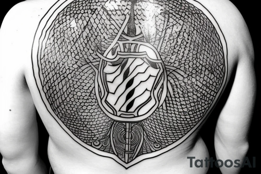 Achilles holding a shield
tree of life in the back tattoo idea