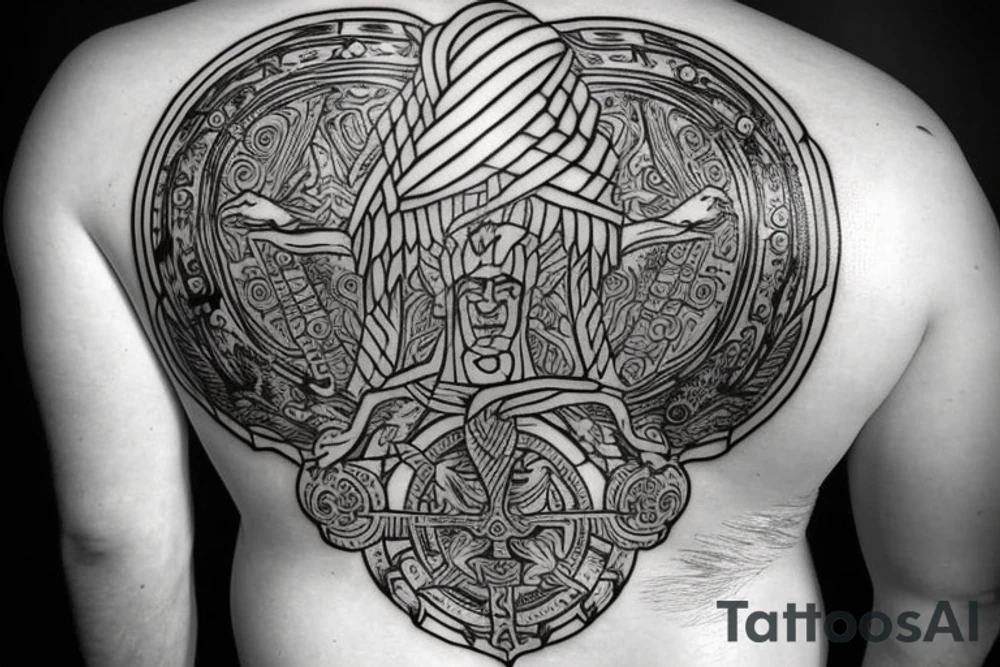 Achilles holding a shield
tree of life in the back tattoo idea