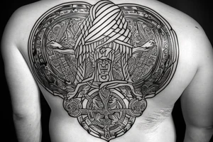 Achilles holding a shield
tree of life in the back tattoo idea