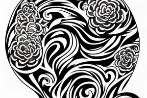 Shoulder sleeve for a guy. 3/4 length. Sun beams, waves, flowers, hula girl tattoo idea