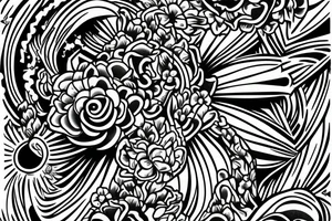 Shoulder sleeve for a guy. 3/4 length. Sun beams, waves, flowers, hula girl tattoo idea