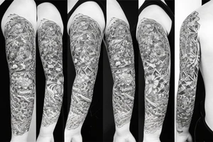 Shoulder sleeve for a guy. 3/4 length. Sun with light rays, waves, flowers tattoo idea