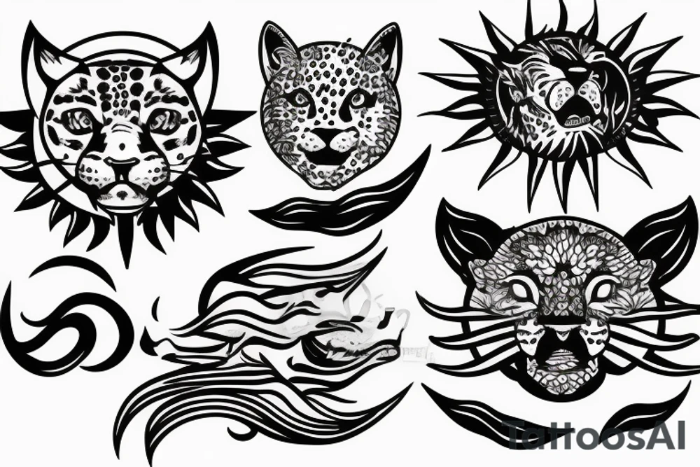 vapor wave jaguar and sun tattoo idea