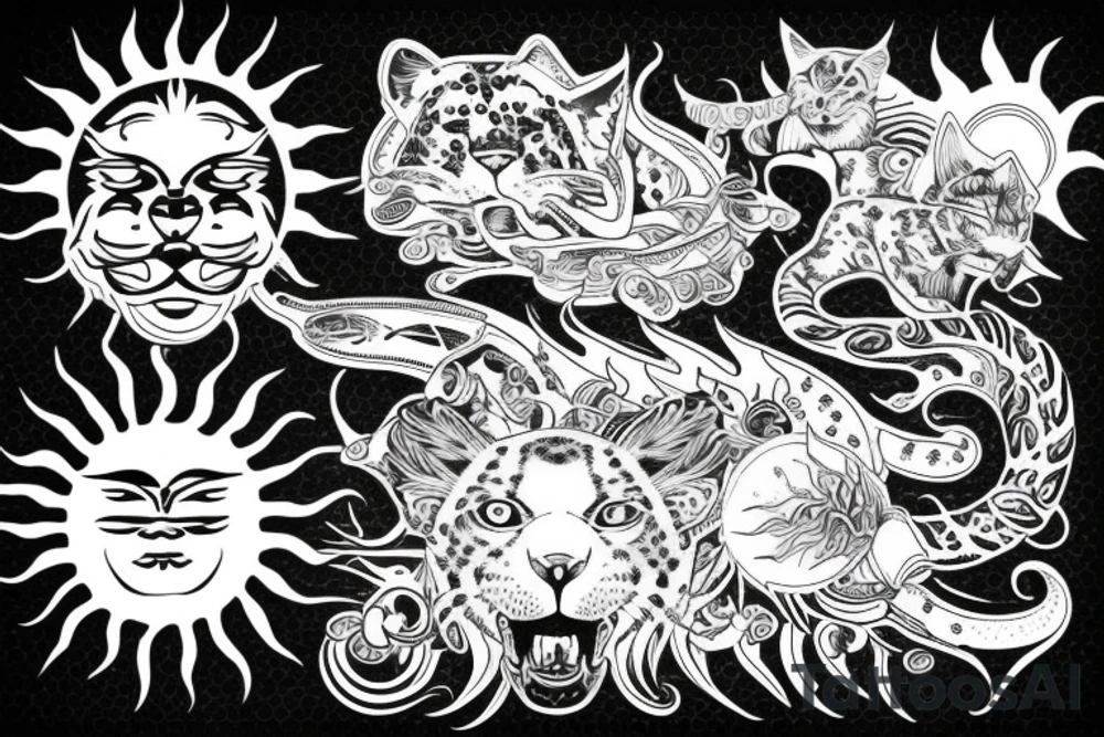 vapor wave jaguar and sun tattoo idea