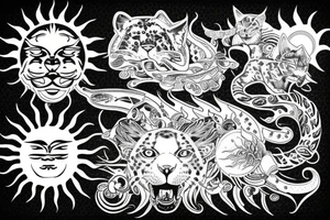 vapor wave jaguar and sun tattoo idea
