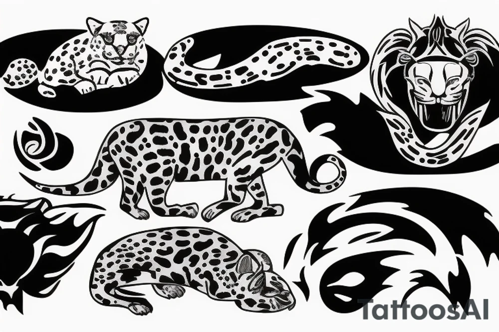 vapor wave jaguar and sun tattoo idea