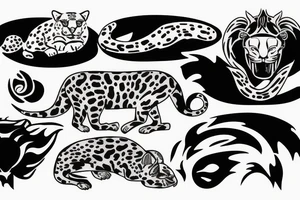 vapor wave jaguar and sun tattoo idea