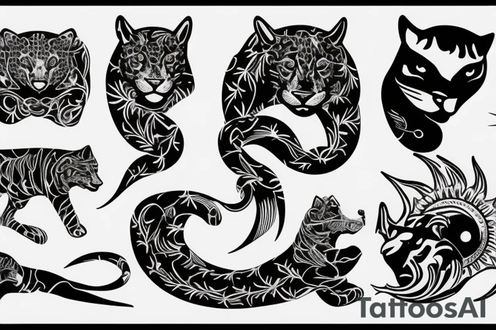 vapor wave jaguar and sun tattoo idea