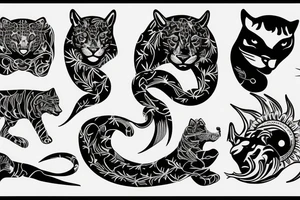 vapor wave jaguar and sun tattoo idea