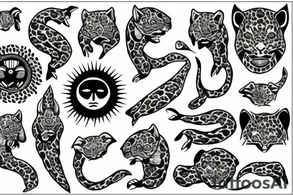 sun incorporated into jaguar tattoo idea