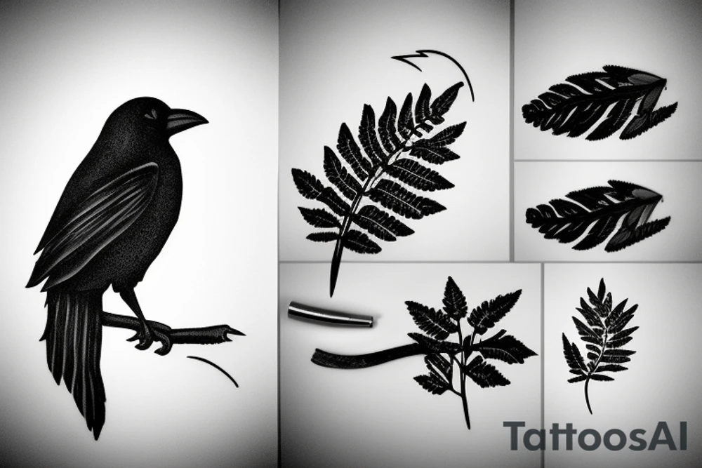 crow holding fern leaf in its mouth tattoo idea crow holding fern leaf in its mouth tattoo idea