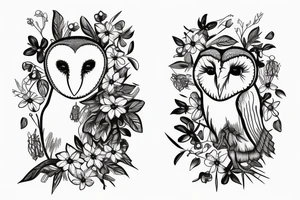 barn owl holding forget-me-not flowers in its mouth tattoo idea