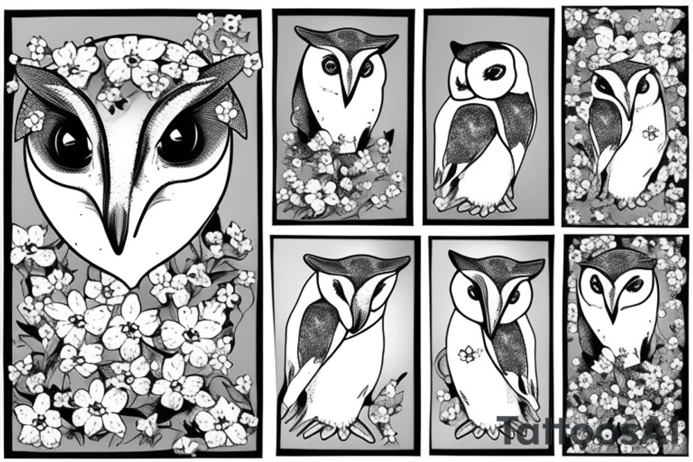 barn owl holding forget-me-not flowers in its mouth tattoo idea