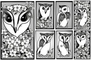 barn owl holding forget-me-not flowers in its mouth tattoo idea