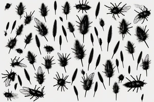 A grass field seen from afar, it is raining in the field bt there are still a couple of tiny bees in the sky tattoo idea