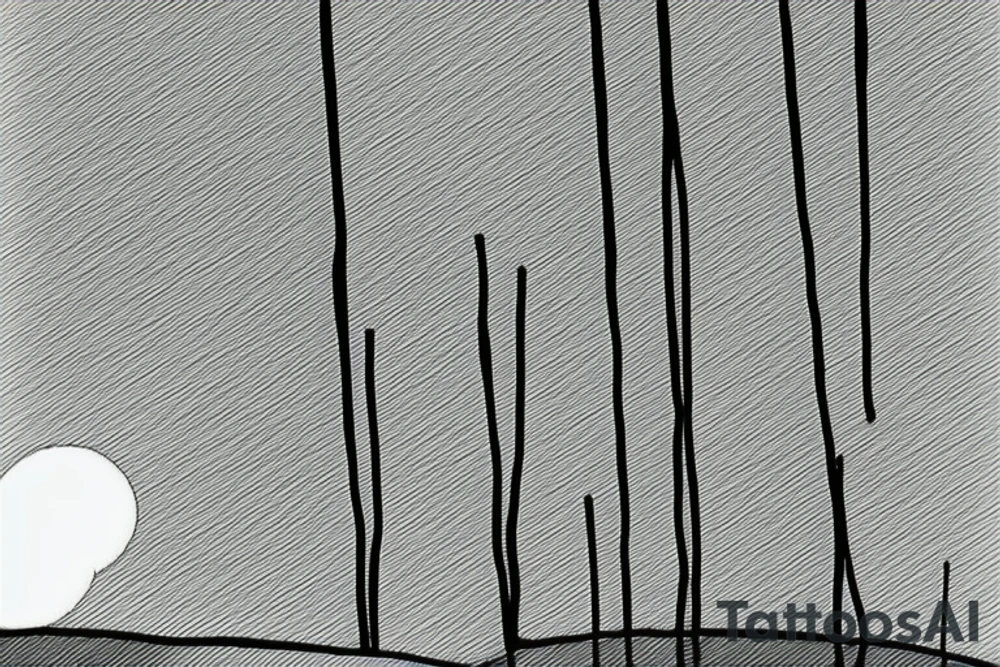Minimalistic fine line rain falling over a minimalistic fine line field hills. there should be a field draw only from lines tattoo idea