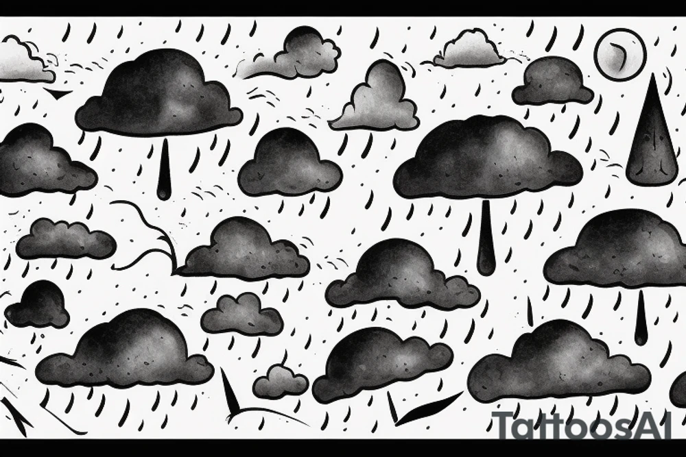 rain falling over a field hills. Make it look more like a tattoo. And it should look more like a picture tattoo idea