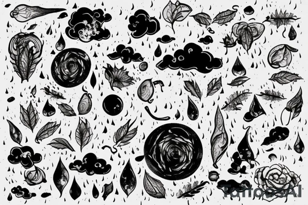 rain falling over a field hills. Make it look more like a tattoo. And it should look more like a picture tattoo idea