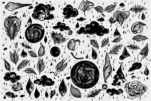 rain falling over a field hills. Make it look more like a tattoo. And it should look more like a picture tattoo idea