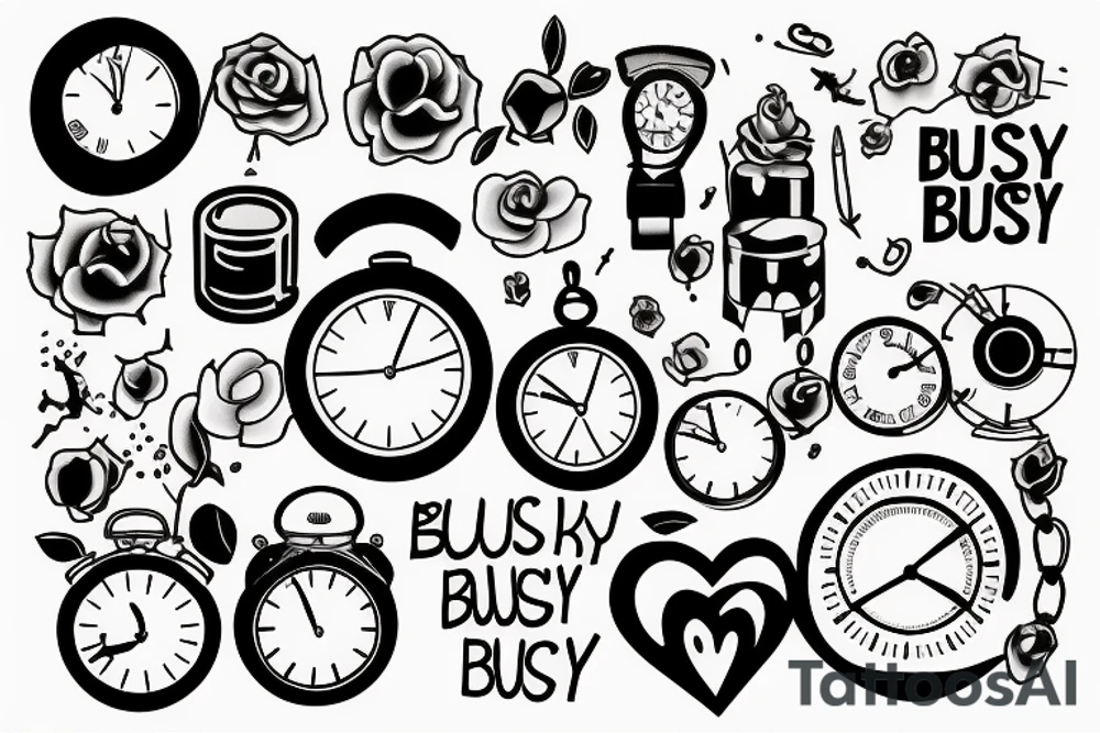 A broken clock with the words, "Busy busy busy" tattoo idea