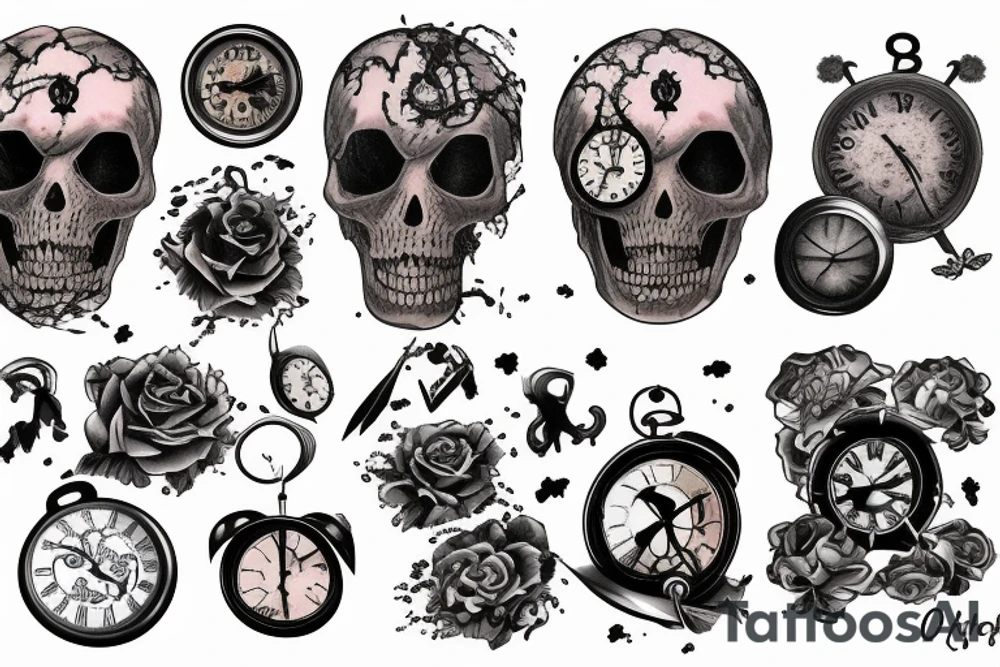 A fading into oblivion, dying, melting, and breaking clock tattoo idea