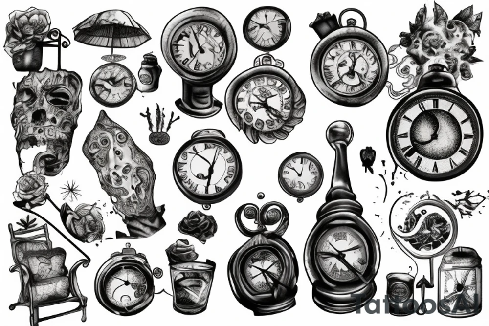 A fading into oblivion, dying, melting, and breaking clock tattoo idea