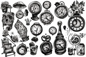A fading into oblivion, dying, melting, and breaking clock tattoo idea