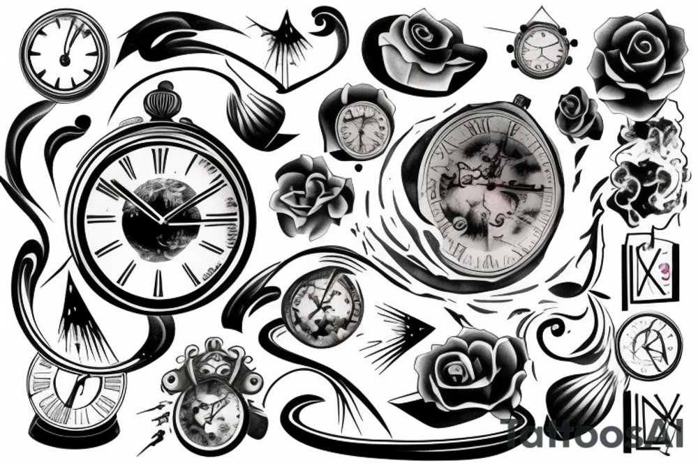 A fading into oblivion, dying, melting, and breaking clock tattoo idea