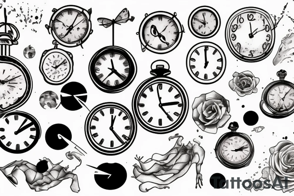 A fading into oblivion, dying, melting, and breaking clock tattoo idea