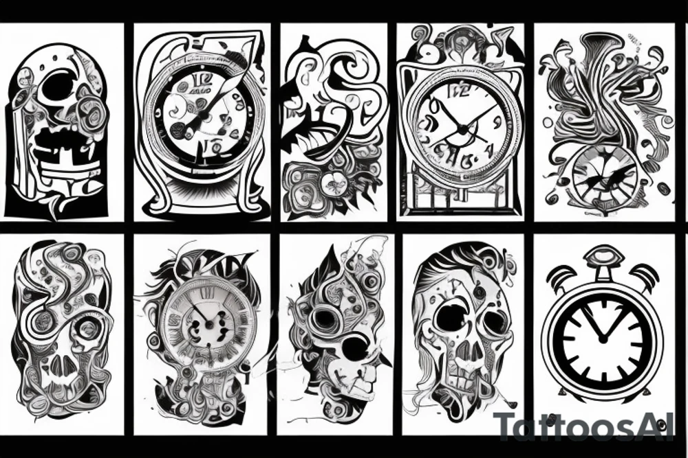 A man with the head of a clock on his death bed tattoo idea